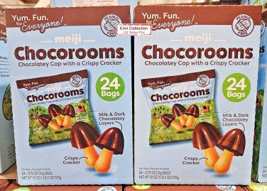 Meiji Chocorooms Chocolatey Cap with a Crispy Cracker 24 Bag 18oz/Box (2 Boxes)