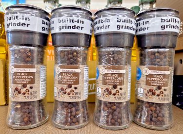 Stonemill Black Peppercorn with Built-In Adjustable Grinder 1.76oz (4 Bottles)