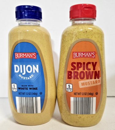 Burman's Dijon & Spicy Brown Mustard 12oz 340g (2 Bottles)