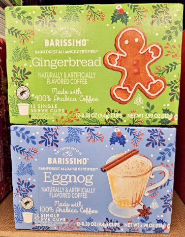 Barissimo Gingerbread & Eggnog 12 Cups Medium Coffee 3.99oz 113g (2 Boxes)