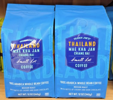 Trader Joe's Thailand Mae Kha Jan Chiang Rai Whole Bean Coffee 12oz (2 Bags)
