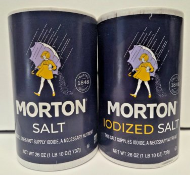 Morton Salt and Iodized Salt 26oz 737g (2 Tubs)