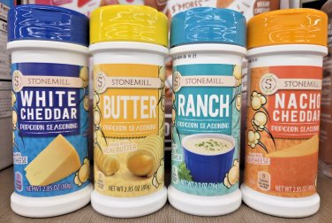 Stonemill Popcorn Seasoning White Cheddar Butter Ranch Nacho Cheddar (4 Bottles)