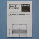 Contax Yashica Zeiss Planar T* 1.4/50 Original Specifications