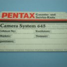 Vintage Pentax 645 Original Guarantee Card in German