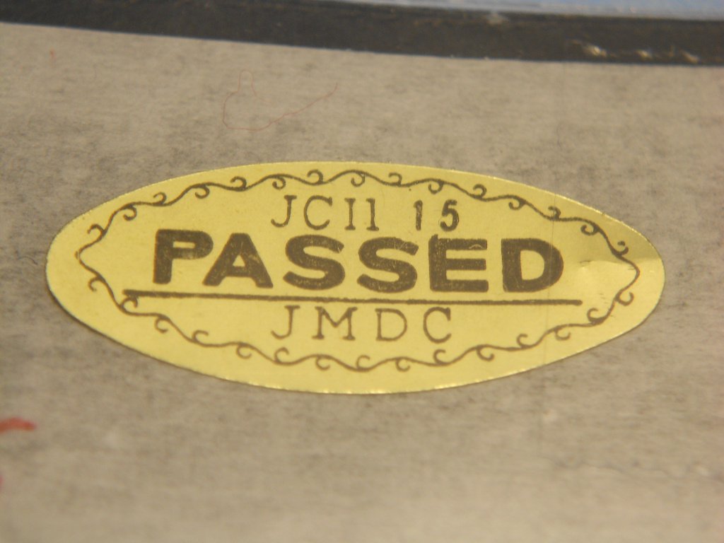 Vintage JCII 15 PASSED Original Control Quatily Sticker