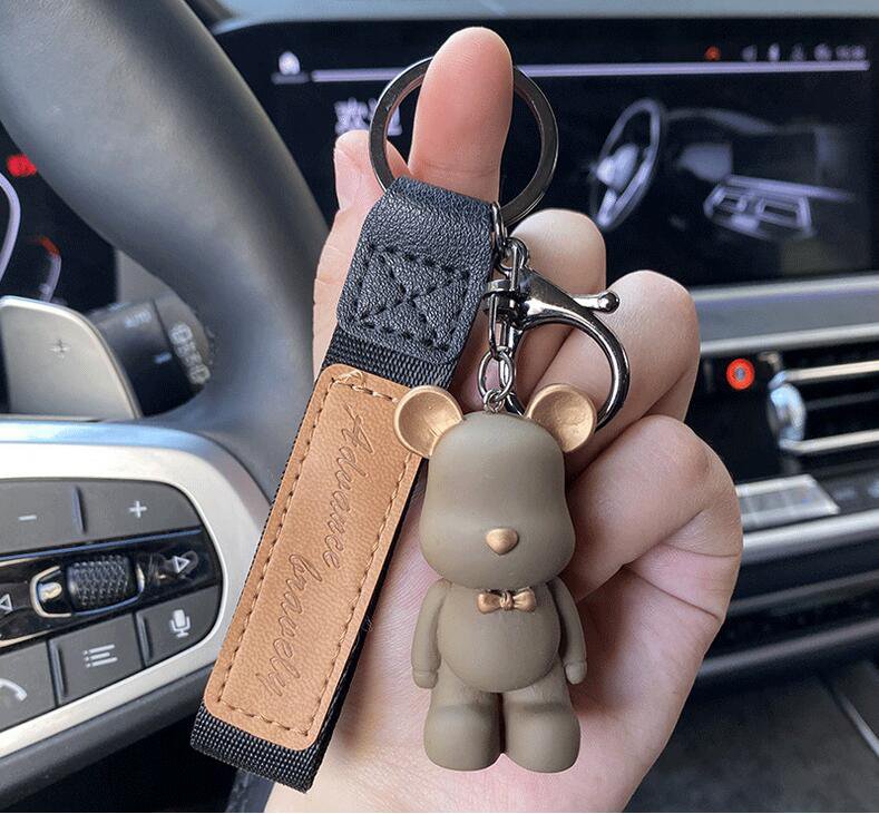 khaki Bow tie bear key chain fashion personality resin lovers accessories female