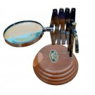 Brass Vintage Desk Top Chainner Magnifying Glass on Wood Base Antique  Magnifier