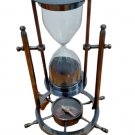 Brass Antique Sand Timer Hourglass With Wheel Compass Base & Hanging Decor Item