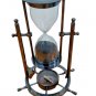 Brass Antique Sand Timer Hourglass With Wheel Compass Base & Hanging Decor Item