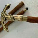 Antique Style Solid Brass Anchor Head Handle Victorian Wooden Walking Stick Cane