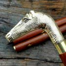 Solid Brass Designer Horse Handle Vintage Wooden Walking Stick Nautical Cane New