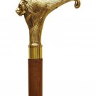 Vintage Antique Lion Head Golden Brass Handle Walking Cane Wooden Stick Handmade