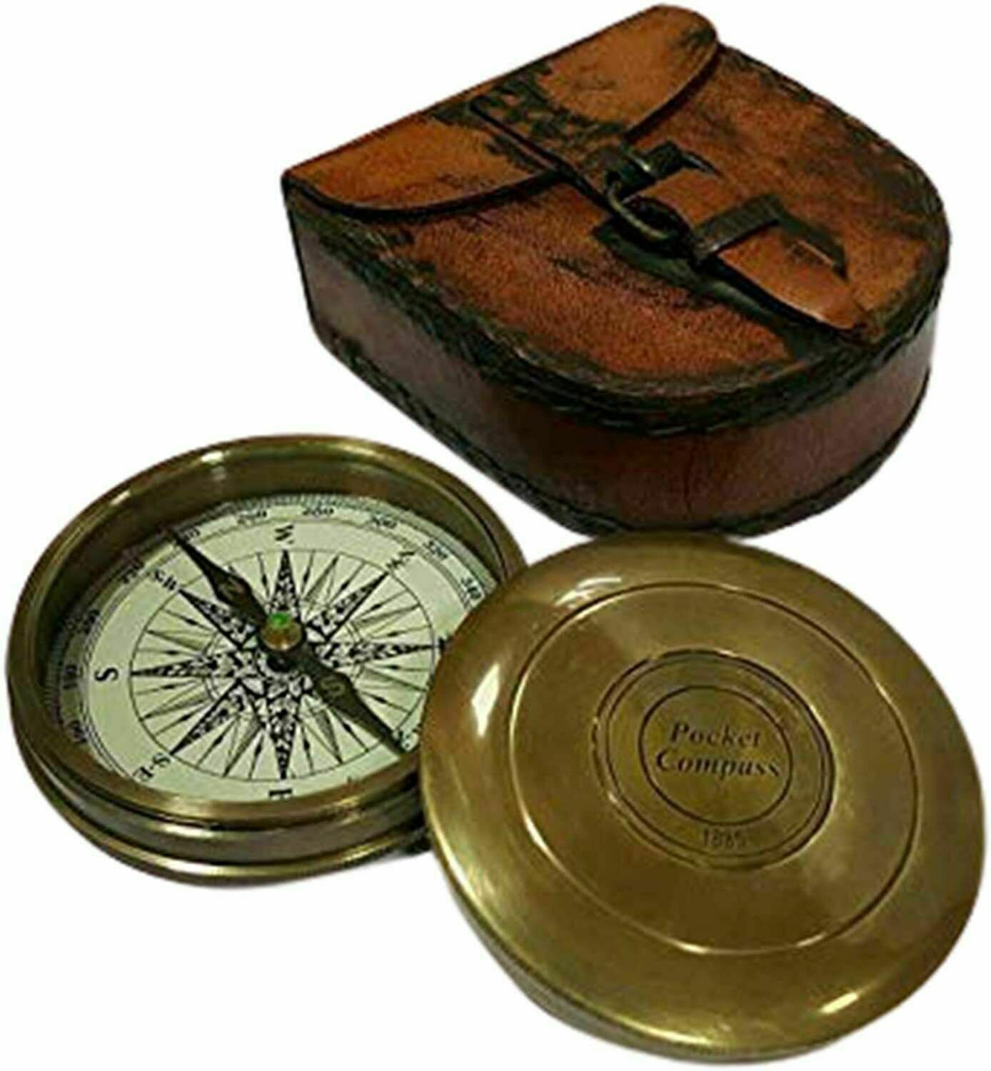 Antique Brass Compass Robert Frost Vintage Poem Engraved Navigation Compass