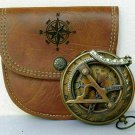 Antique Brass Maritime Stanley London Sundial Pocket Compass w Leather Case Gift