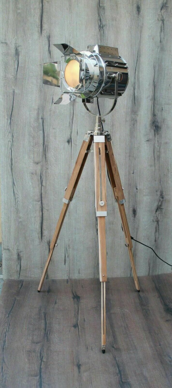 Nautical Brass Studio Design Industrial Tripod Floor Lamp Teak Flaps Item Gift