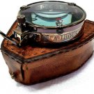 Antique vintage brass compass nautical map reader navigation with leather case