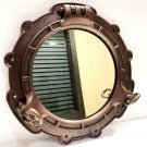 Antique Brown Finish Canal Boat Porthole-Ship Window Round Mirror Wall Décor 15"