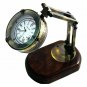 Antique brass desk clock table on wooden base clock marine office decorative
