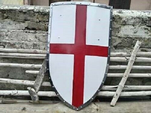 Medieval Knight Cross Heater Shield Battle Warrior Shield 18g Steel Red Templer
