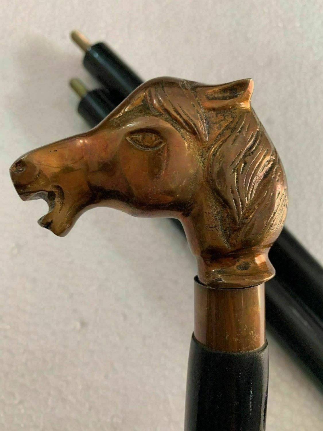 Antique solid Brass Horse Head Handel Victorian Wooden Walking Cane Stick