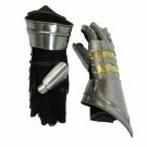 Medieval Gauntlets w Brass Plate Pair Knight Armor Mitten Costume Role Play Larp
