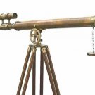 Antique Nautical Floor Standing Brass 39 Inch Telescope With Wooden Tripod Stand
