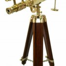 Antique Marine Brass 18" Telescope with Brown Wooden Tripod Stand Nautical Decor