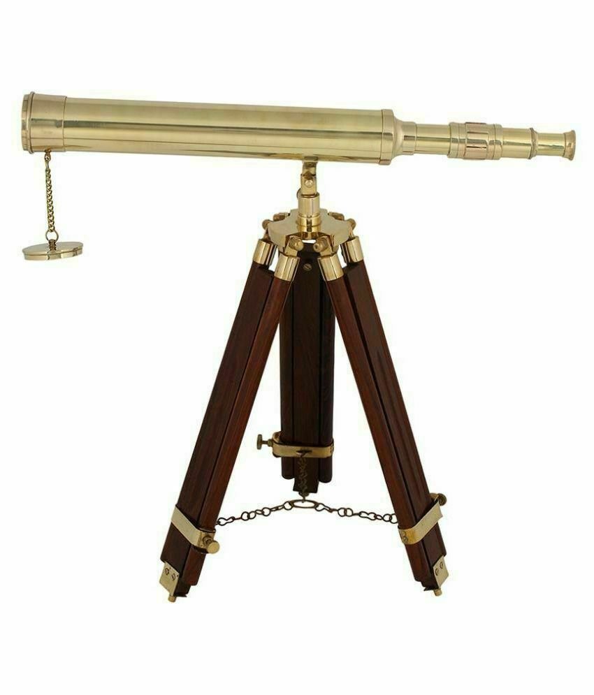 Antique Vintage Brass Telescope 18" w/ Wooden Tripod US Navy Marine Collectible