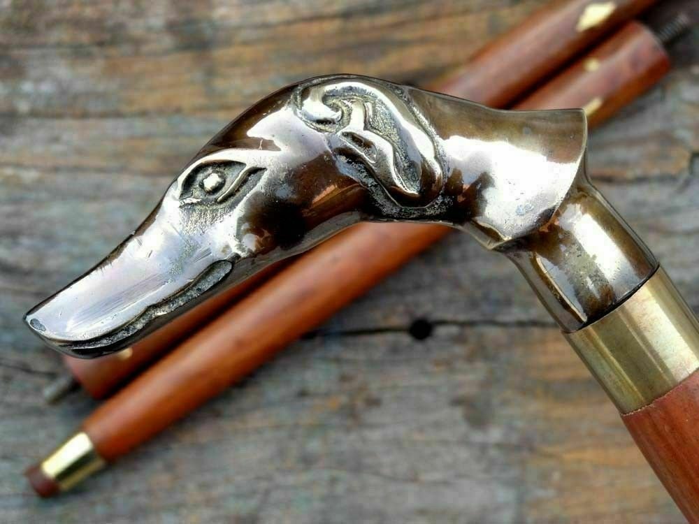 ANTIQUE DOG DESIGNER SOLID BRASS HANDLE VICTORIAN WOODEN WALKING STICK CANE GIFT