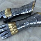 Armor Gauntlets Steel Gloves Halloween Pair With Brass Accents Medieval Knight