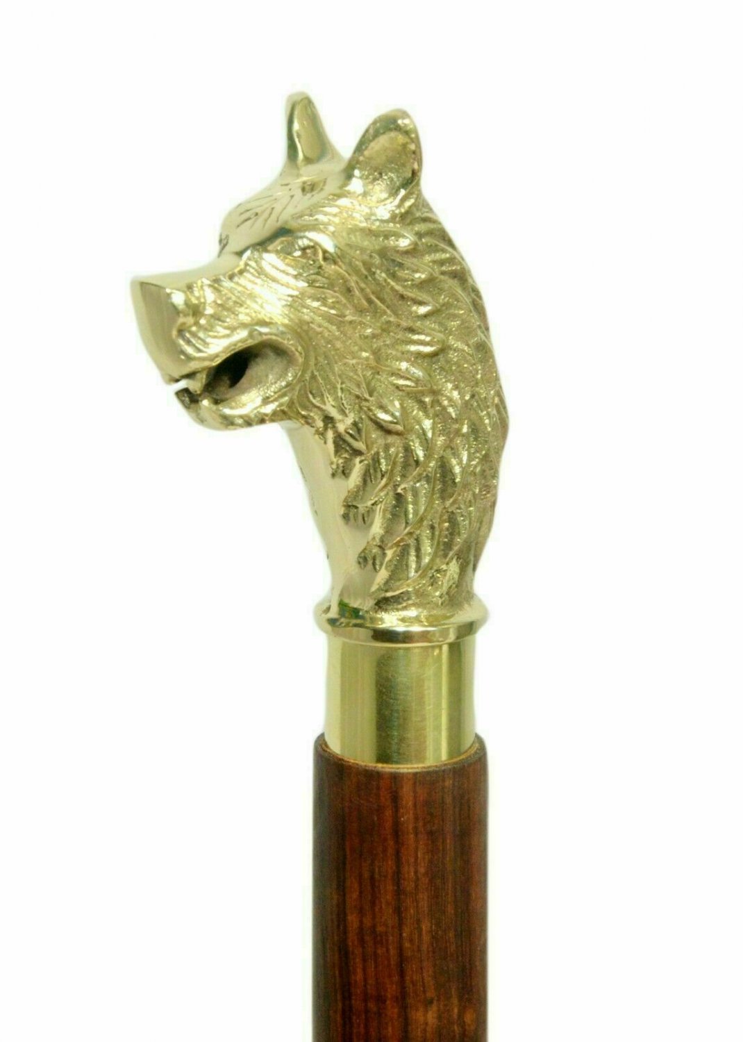 Antique brass Victorian Wolf Handle Vintage Style Walking cane Designer Gift