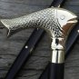 Antique Brass Fish Head Handle Vintage Style Black Wooden Walking Stick Cane