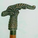 Copper Antique Dragon Head Handle Vintage Wooden Walking Stick Cane Gift