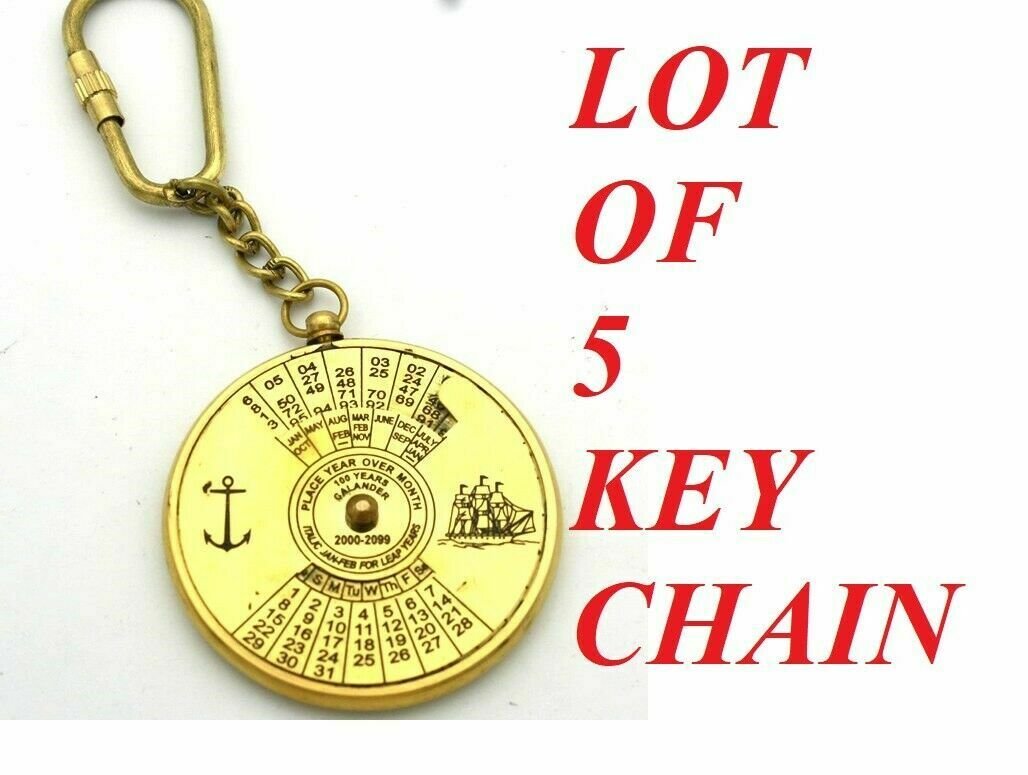 Antique vintage brass key ring 100 year calender nautical keychain gift item