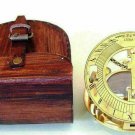 Antique Brass Nautical Vintage Handmade Sundial Compass With Leather Case