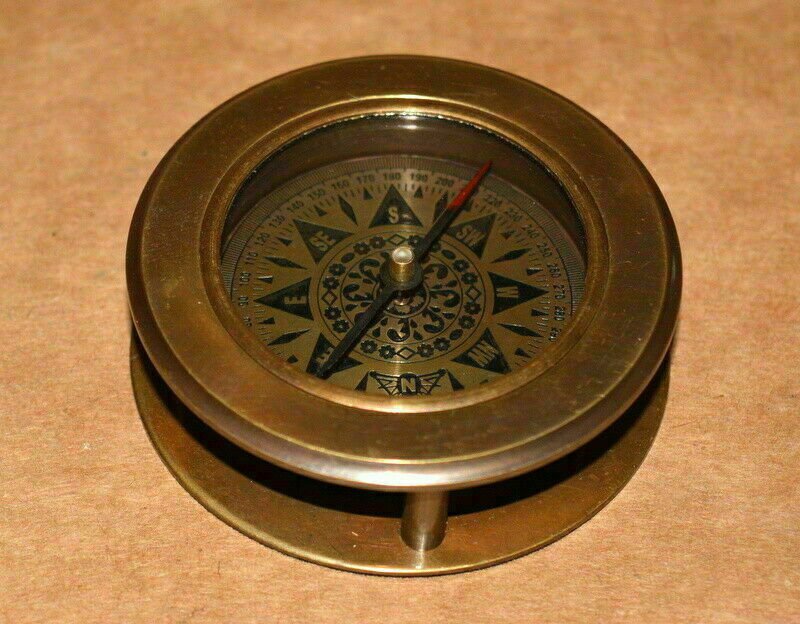 Vintage Nautical Brass Compass 2.75" & Foldable Magnifying Glass Card...