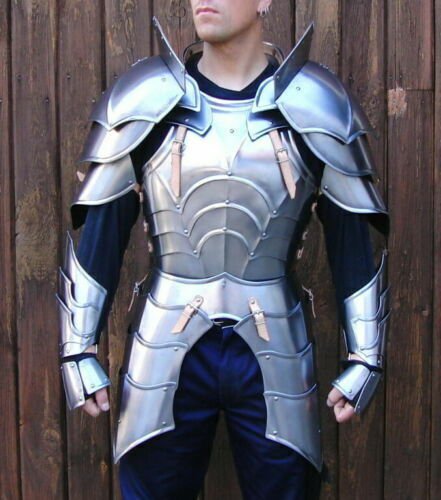 Medieval Half Body Plated Armor Suit 18 GA SCA Steel Cuirass & Puldrons/Gauntlet