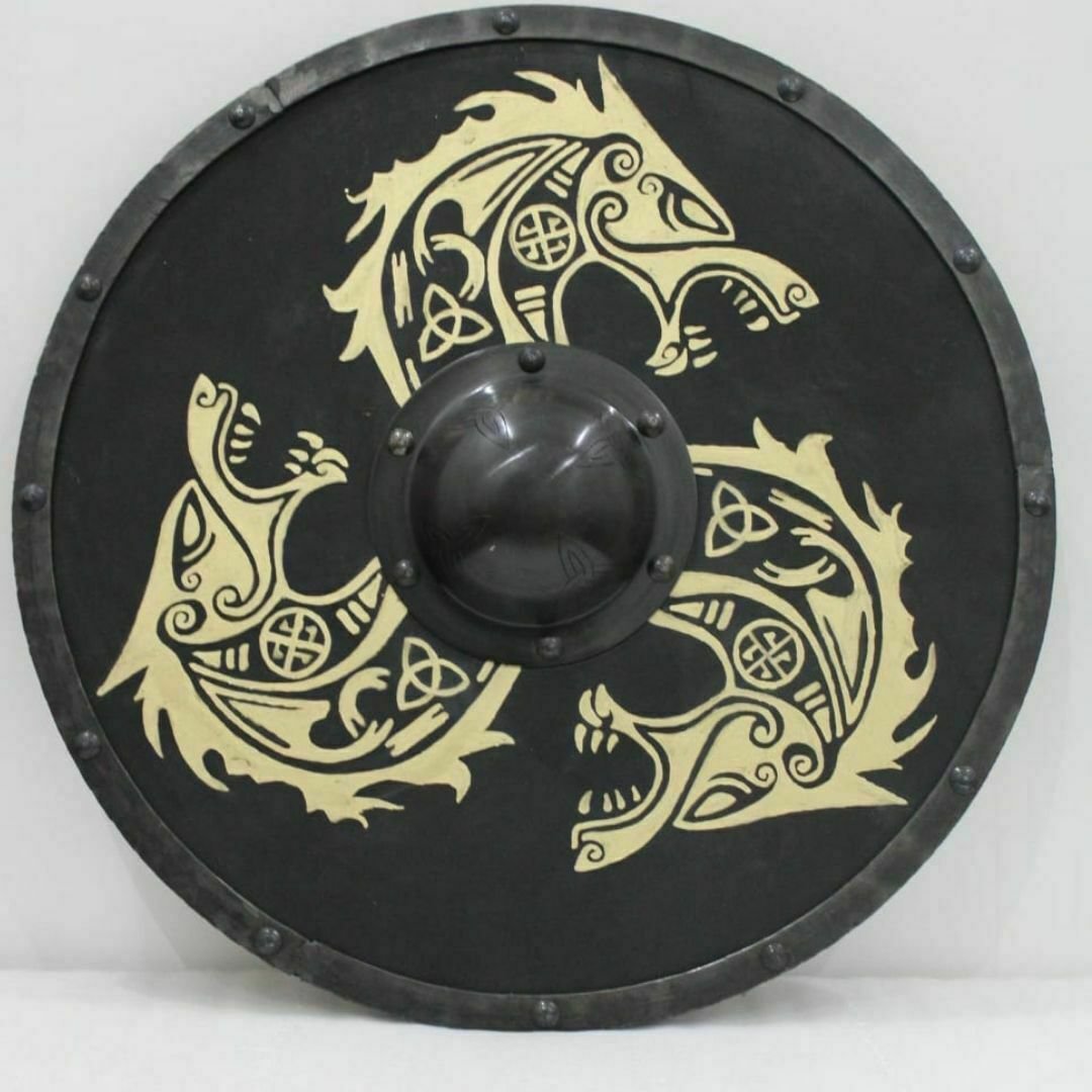 Medieval Viking Wooden Shield Hand Painted Golden Dragon Viking Shield LARP