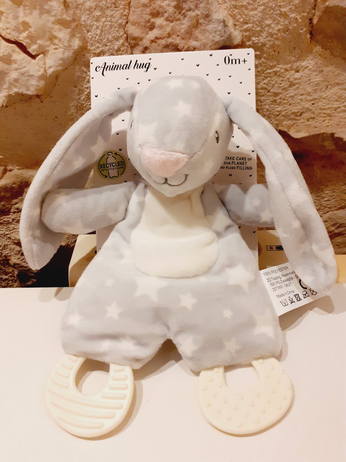 rabbit soft toy with teething ring