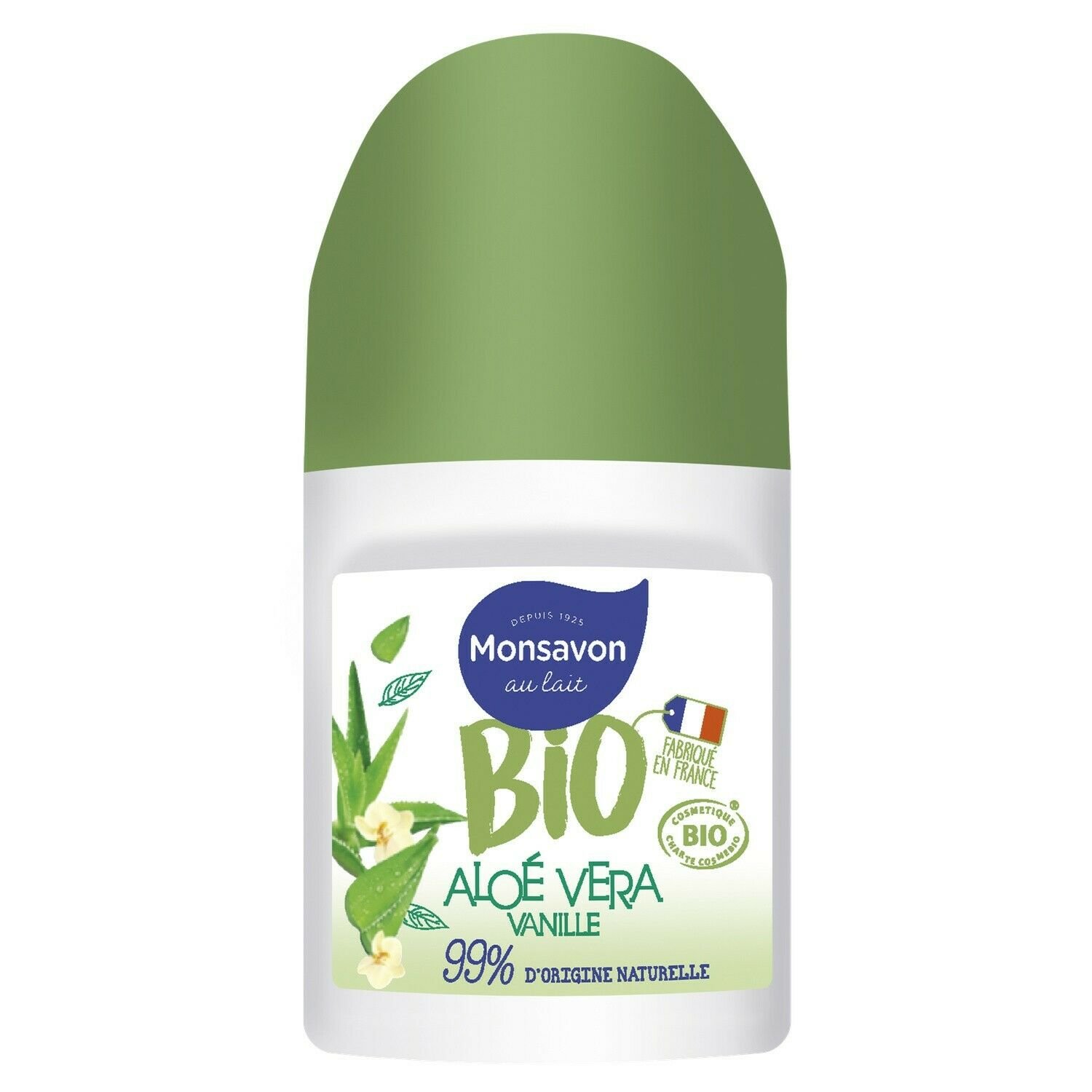 lot 3 MONSAVON roll on organic aloe vera vanilla deodorant roll on 50 ml