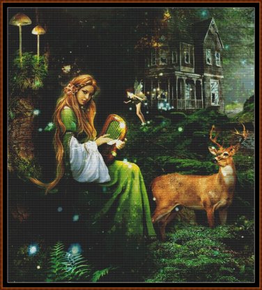 Woodland Music ~~ Cross Stitch Pattern - regular design size black & white chart