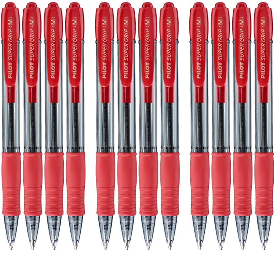 Pilot Super Grip 1.0mm Ballpoint Pen (Pack of 12), Red Ink