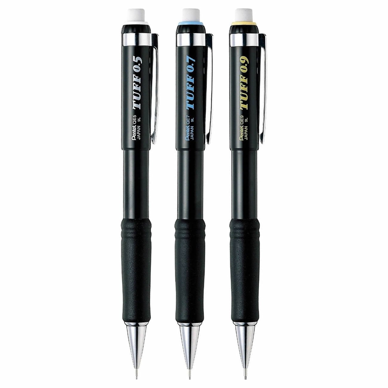 Pentel TUFF 0.5mm, 0.7mm and 0.9mm Mechanical Pencils (Pack of 3), Black