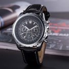 Luxury Men's Quartz Watch in Stainless Steel and Leather Strap in Black Color