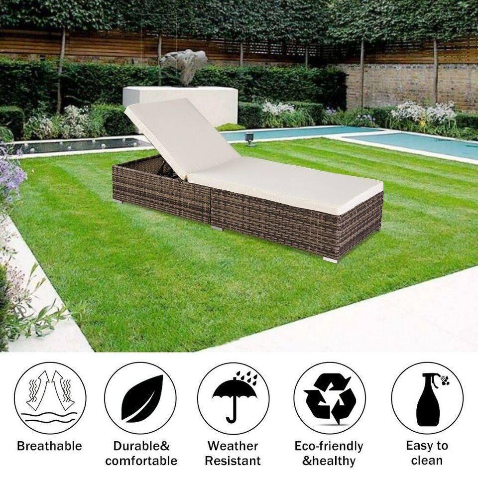 Costway Outdoor Pool Lounge Bed PE Rattan Furniture (Grey)