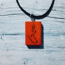 Mantra Hum Tibetan Buddhism Necklace Talisman Handmade Wood Burning Engraved Pendant