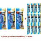Gillette Guard Razor With Blade Cartridge For Safe Shaving - 3 Razor + 15 Blades