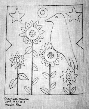 CROW WITH FLOWERS rug hooking pattern -- Woolly Mammoth Woolens