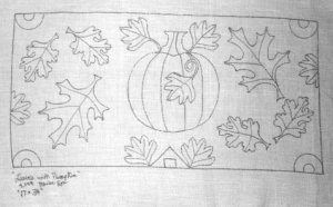 LEAVES WITH PUMPKINS rug hooking pattern -- Woolly Mammoth Woolens